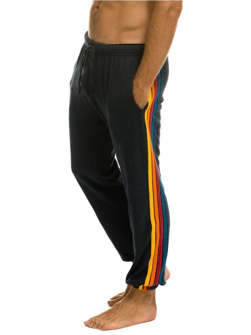 Aviator Nation 5 Stripe Charcoal Rainbow Sweatpants Joggers Size S